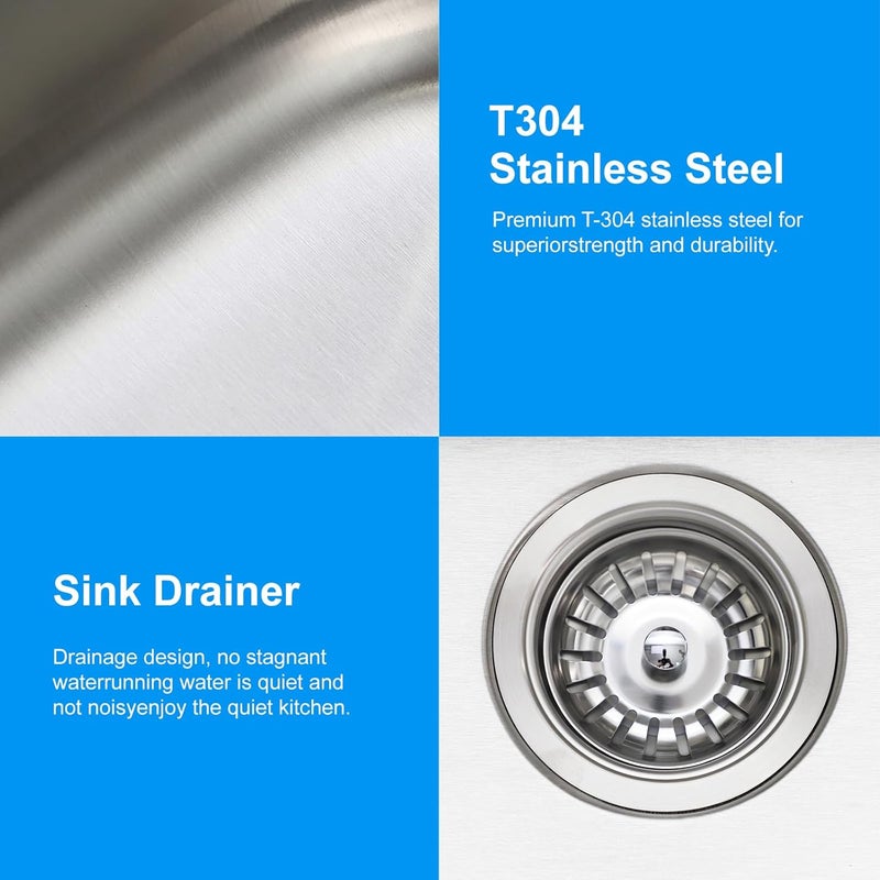 GZOII 15 inch Stainless Steel Bar Sink, 2-hole Single Bowl Topmount Brushed Drop in RV Sink with Drainer - Image 2